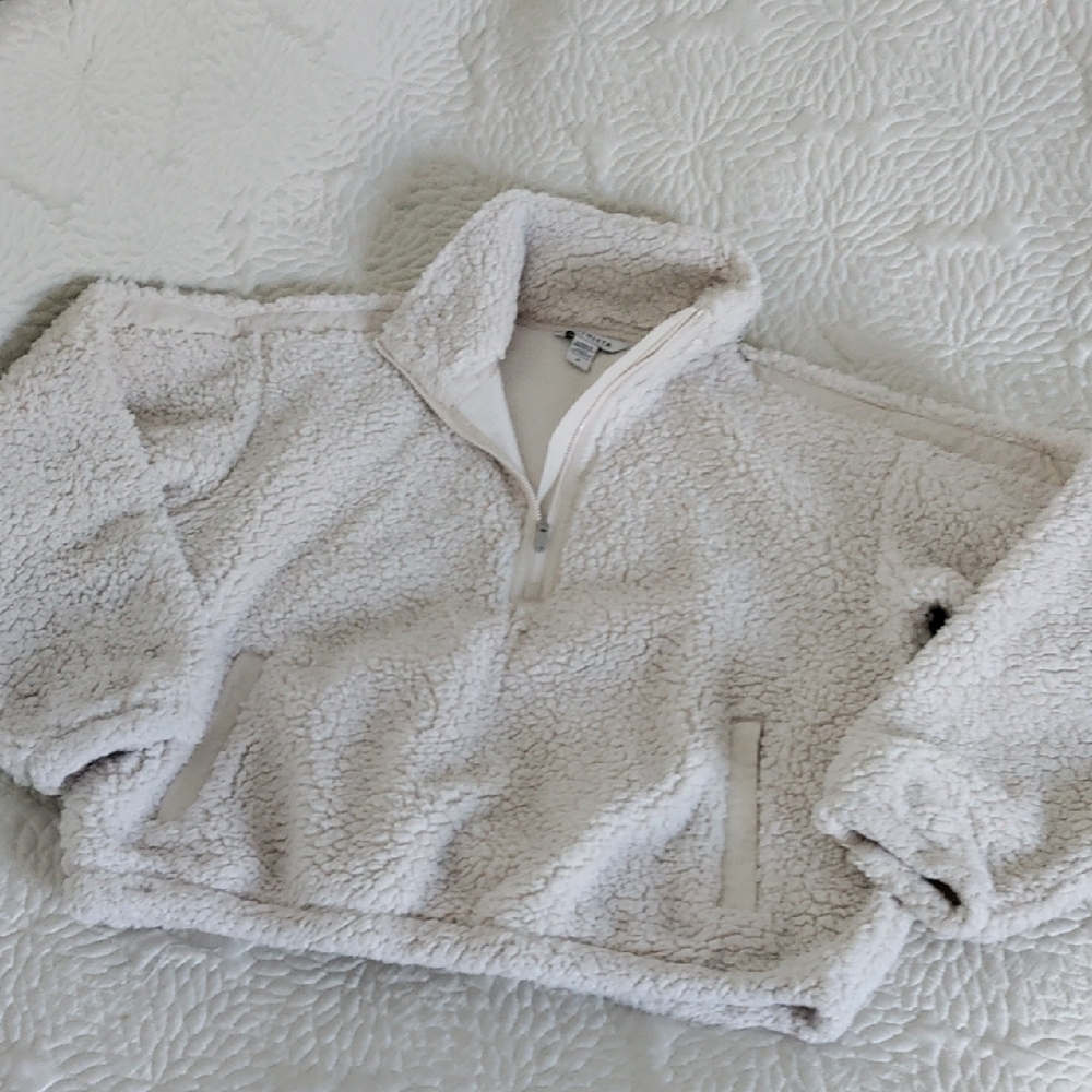 Athleta Cream Sherpa Half-Zip Jacket Medium - Picture 1 of 6